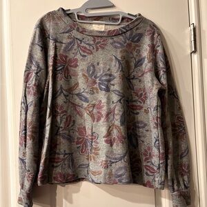 Anthropologie Floral Sweatshirt in Gray with Pink & Blue Accents Sz S